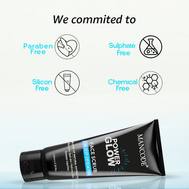 Mancode Power Glow Face Scrub for Men | Deep Exfoliation, Brightening & Hydrating | Removes Dead Skin & Impurities | Natural Ingredients with Saffron, Turmeric & Almond Oil | 100g